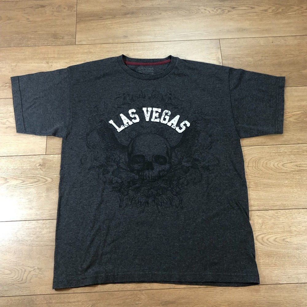 Las Vegas Skull T-Shirt Mens L Black‎ Sin City Gothic Grunge Tattoo Y2K Metal